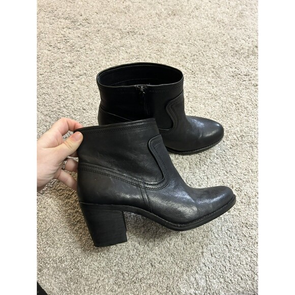 ARTURO CHANG Black Leather Chunky Heel Zipper Ankle‎ Boot Sz 7.5 - Picture 1 of 7